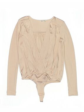 Free People womans turnt Beige Surplice Long Sleeve Bodysuit size S